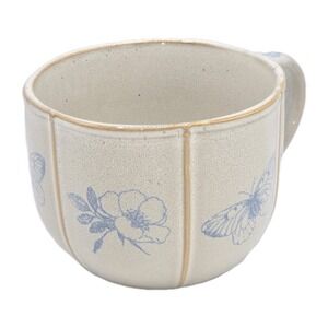 SH Home Butterfly Botanical Print Ceramic Coffee Mug 19oz Beige Blue